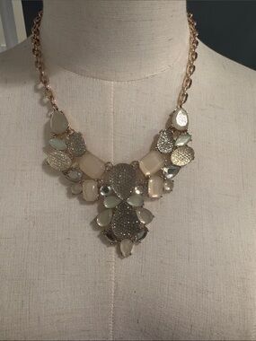 Statement Necklace. Neutral colour palette of stones adds an opalescent sparkle